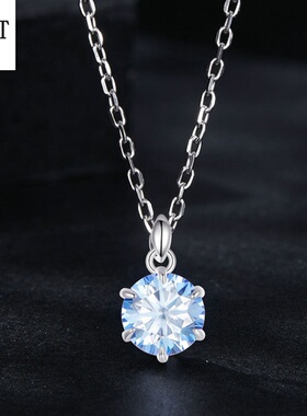 闪耀1克拉蓝色莫桑石项链925纯银六爪圆钻高端首饰轻奢首饰女饰品