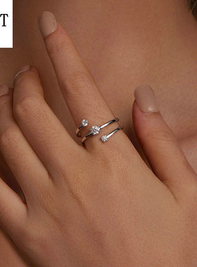 原创30分线条感缠绕戒指 小众设计双层s925纯银莫桑石指环配饰