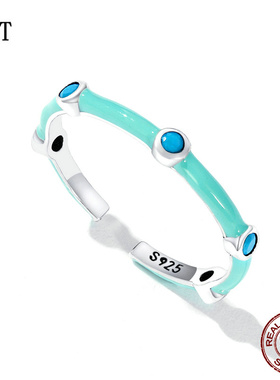 薄荷绿精致松石开口戒指 时尚穿搭s925纯银名媛奢华银饰指环首饰