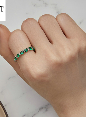 新款s925纯银满镶绿尖晶戒指 欧美创意个性复古风指环手饰男女