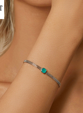 新款简约冰花石手链女 欧美时尚精致优雅925纯银小圆珠扁平链饰品