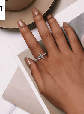 跨境复古花纹安卡十字架开口戒指男女 欧美神秘风925纯银戒指配饰