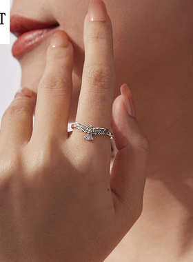 新款s925银复古雕刻老鹰开口戒指