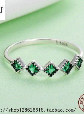 纯银镶嵌绿色宝石欧美风戒指