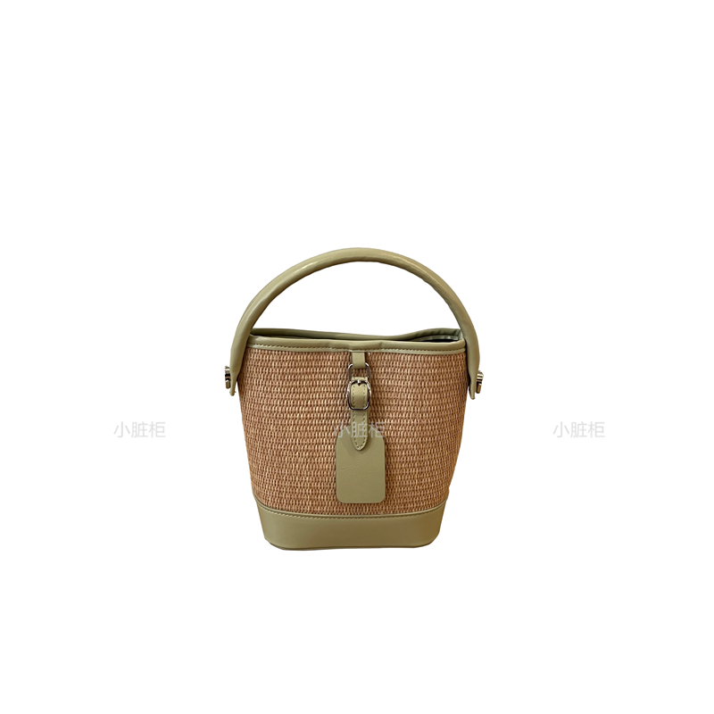 小脏柜 高级感小众设计夏季草编包复古拼接水桶包手提单肩斜挎包,淘宝优惠券,粉丝福利购,淘宝优惠卷