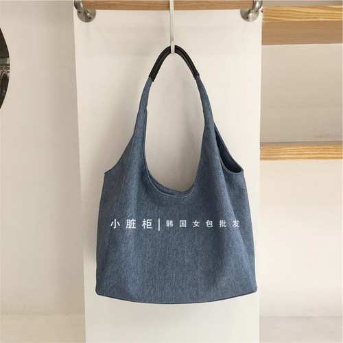小脏柜 韩系博主休闲软PU仿牛仔包大容量夏季新款百搭单肩托特包 - 图1
