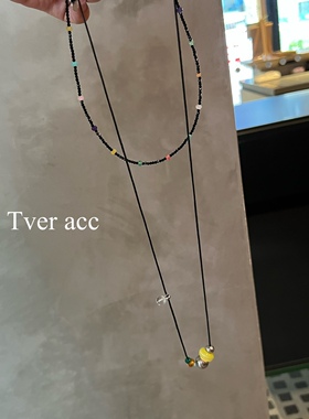 韩国进口tver acc彩色串珠项链女小众设计多巴胺百搭颈链毛衣链