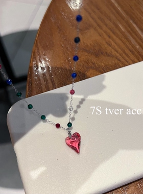 现Tver acc韩国进口玫红钻尖爱心简约百搭项链女气质百搭锁骨链