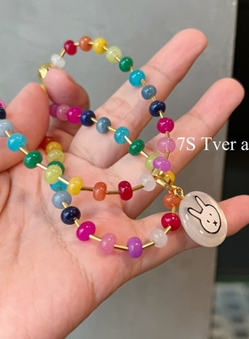 Tveracc 韩代兔兔彩色串珠笑脸项链女气质百搭时尚锁骨链