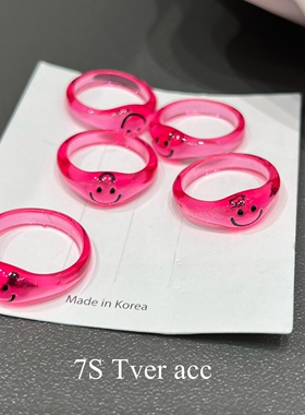 Tveracc韩代金泰妍玫红笑脸戒指 指环 爱豆同款