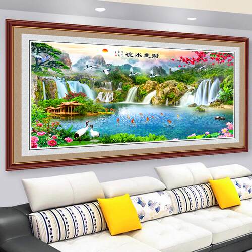 客厅沙发背景墙装饰画自粘贴画墙贴家和万事兴3D立体山水画墙纸 - 图0