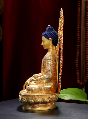 释迦牟尼佛像摆件纯铜藏传密宗精工全鎏金仿尼泊尔佛台供奉三宝佛