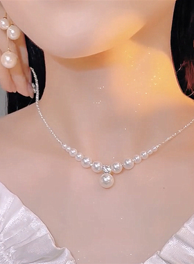 S925银碎银子珍珠项链女新款轻奢
