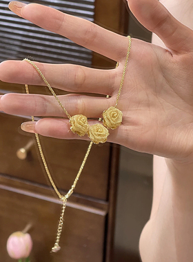 新款潮三生三世网纱玫瑰花短项链