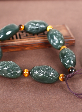 天然和田青玉关公武财神手链证书