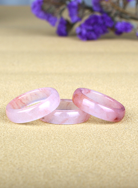 天然粉色戒指男女款玉石指环