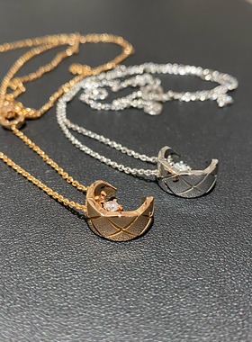 coco菱格水冰月小豆豆项链18K金