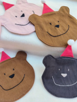 Pure handmade embroidered New Year gift cotton cloth small Bear cup cushion original custom home cloth art Ins Wind Cup cushion