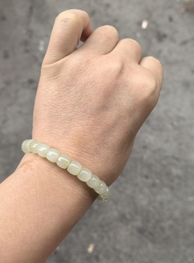 新疆和田玉青白玉桶珠手串老形珠手链女款天然玉石单圈手串