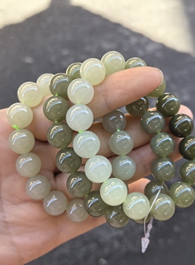 天然和田玉渐变手串冰晴水绿圆珠手链只此青绿玉石手串男女12mm