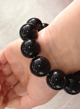 天然玛瑙手链男士黑玛瑙手串男女款大珠子佛珠20mm水晶饰品特价