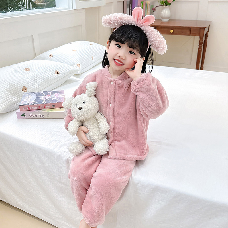 女童加绒睡衣秋冬季儿童女宝宝法兰绒双层加厚开衫保暖家居服套装,淘宝优惠券,粉丝福利购,淘宝优惠卷