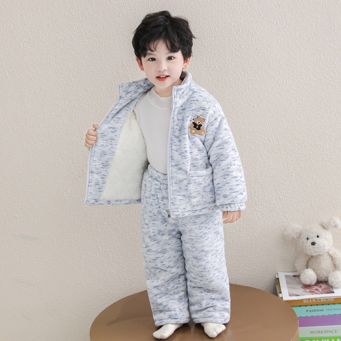 男童三层加绒夹棉睡衣套装儿童宝宝冬季珊瑚绒加厚保暖开衫家居服,淘宝优惠券,粉丝福利购,淘宝优惠卷