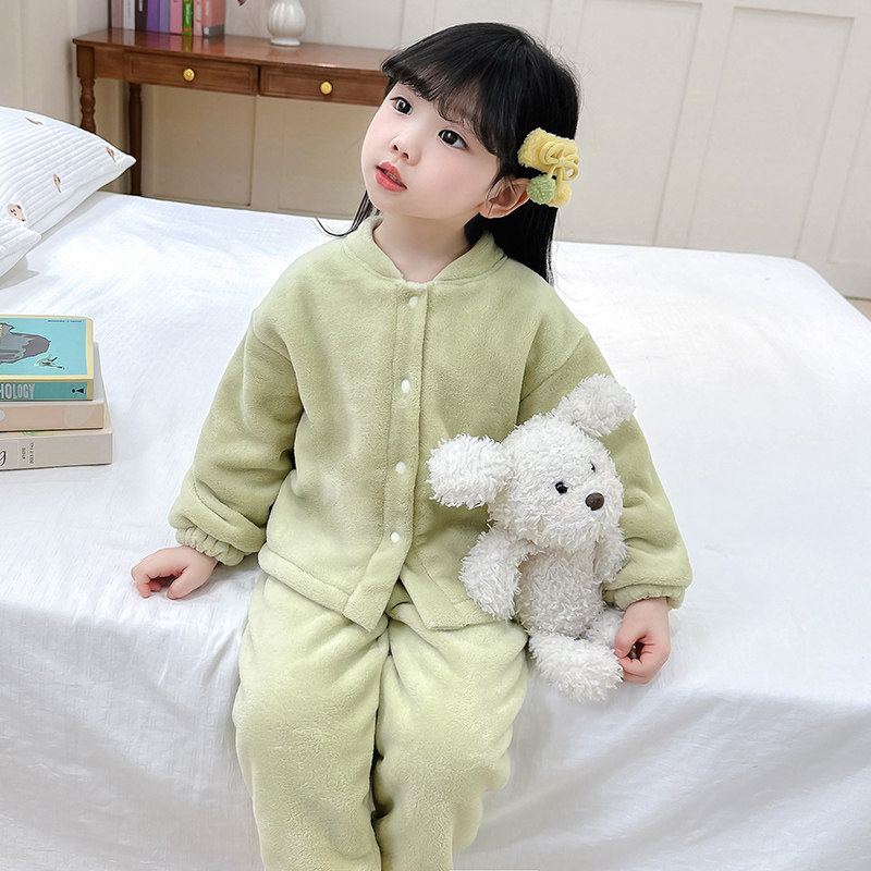女童加绒睡衣秋冬季儿童女宝宝法兰绒双层加厚开衫保暖家居服套装,淘宝优惠券,粉丝福利购,淘宝优惠卷