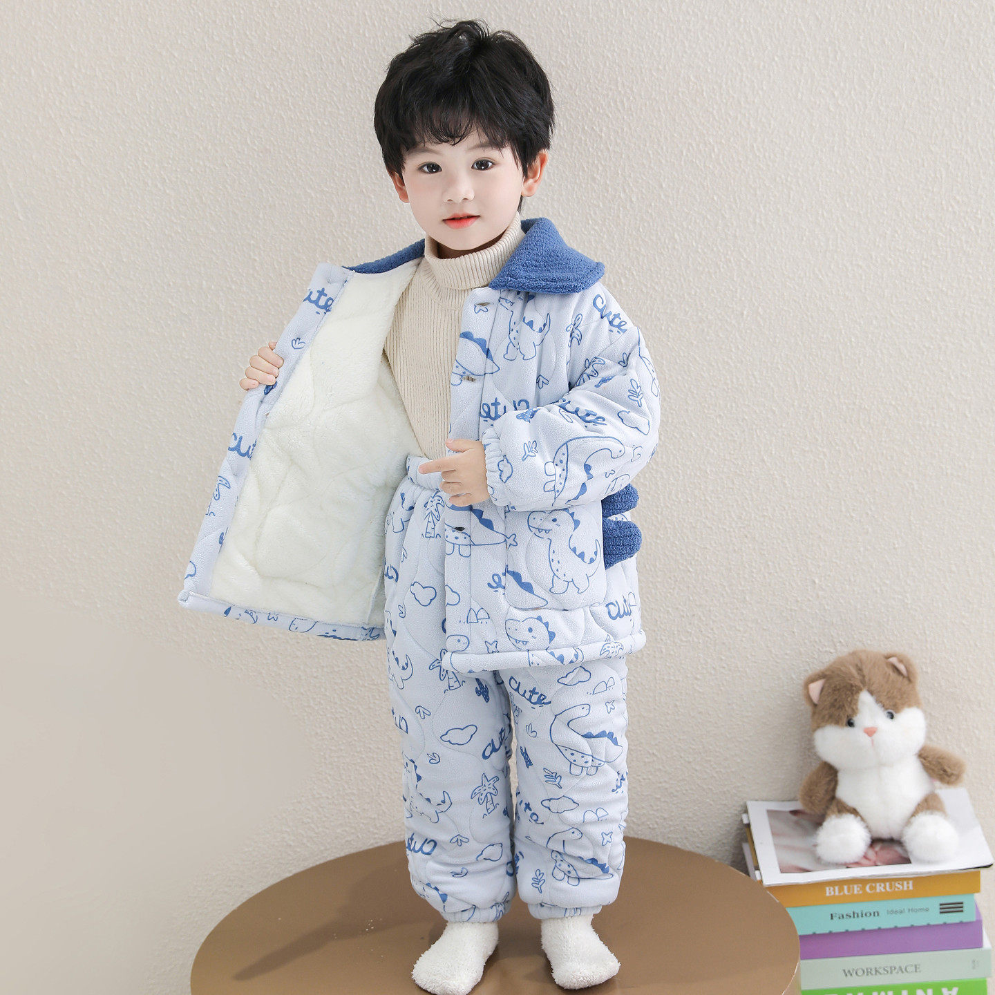 男童睡衣套装秋冬款法兰绒三层夹棉儿童珊瑚绒加绒加厚保暖家居服,淘宝优惠券,粉丝福利购,淘宝优惠卷