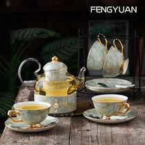 Front source ceramic) marble tea set) whole set of tea set domestic bone porcelain flower tea fruit teapot suit high temperature resistant