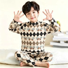 DeRong Warm Children's Home Clothing Underwear Set for Big Children Autumn and Winter Long Sleeve Pajamas for Boys and Girls Bottoming Autumn Clothes