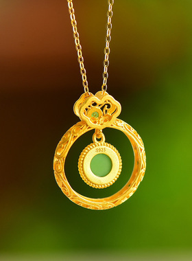 民族复古风玉挂件女925银镀金色