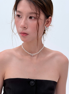 法式清冷重工银色双层蝴蝶项链女