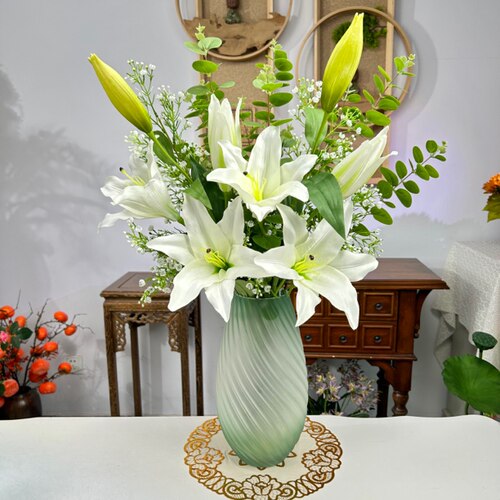 百合花仿真花餐桌客厅装饰塑料假花摆设高档绢布花束摆件花瓶插花 - 图1