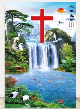 十字架风景画现代简约客厅背景墙贴画 防水PP背胶无框油画布壁画