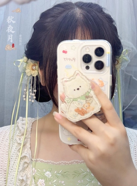 秋夜月原创 花朵流苏丝带双面小抓夹古风汉服饰品日常百搭发饰