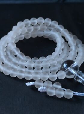释宏天然白水晶磨砂108念珠手串