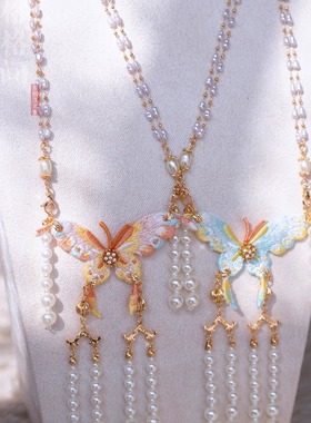 格格间原创【春蝶】古风软璎珞项链明制蝴蝶项圈配饰珍珠流苏颈饰