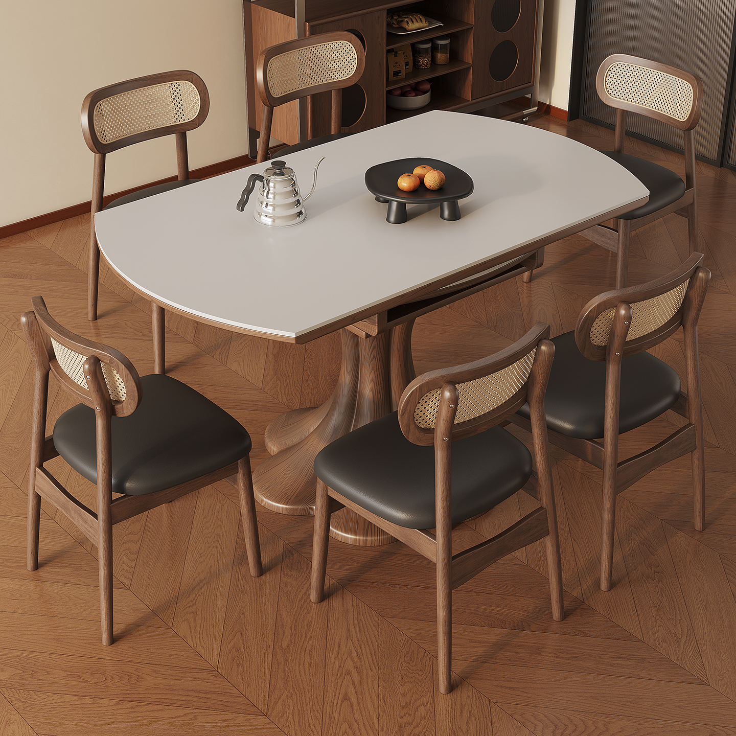 中古风岩板伸缩餐桌椅组合家用小户型可折叠方圆两用复古圆形餐桌 - 图2