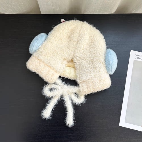 可爱耳机雪人毛绒针织护耳帽子女冬季保暖防风绑带套头帽雷锋帽潮 - 图2