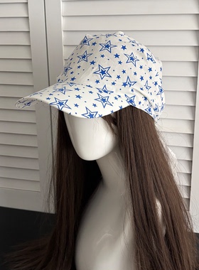 蓝色星星头巾鸭舌帽女夏季出游