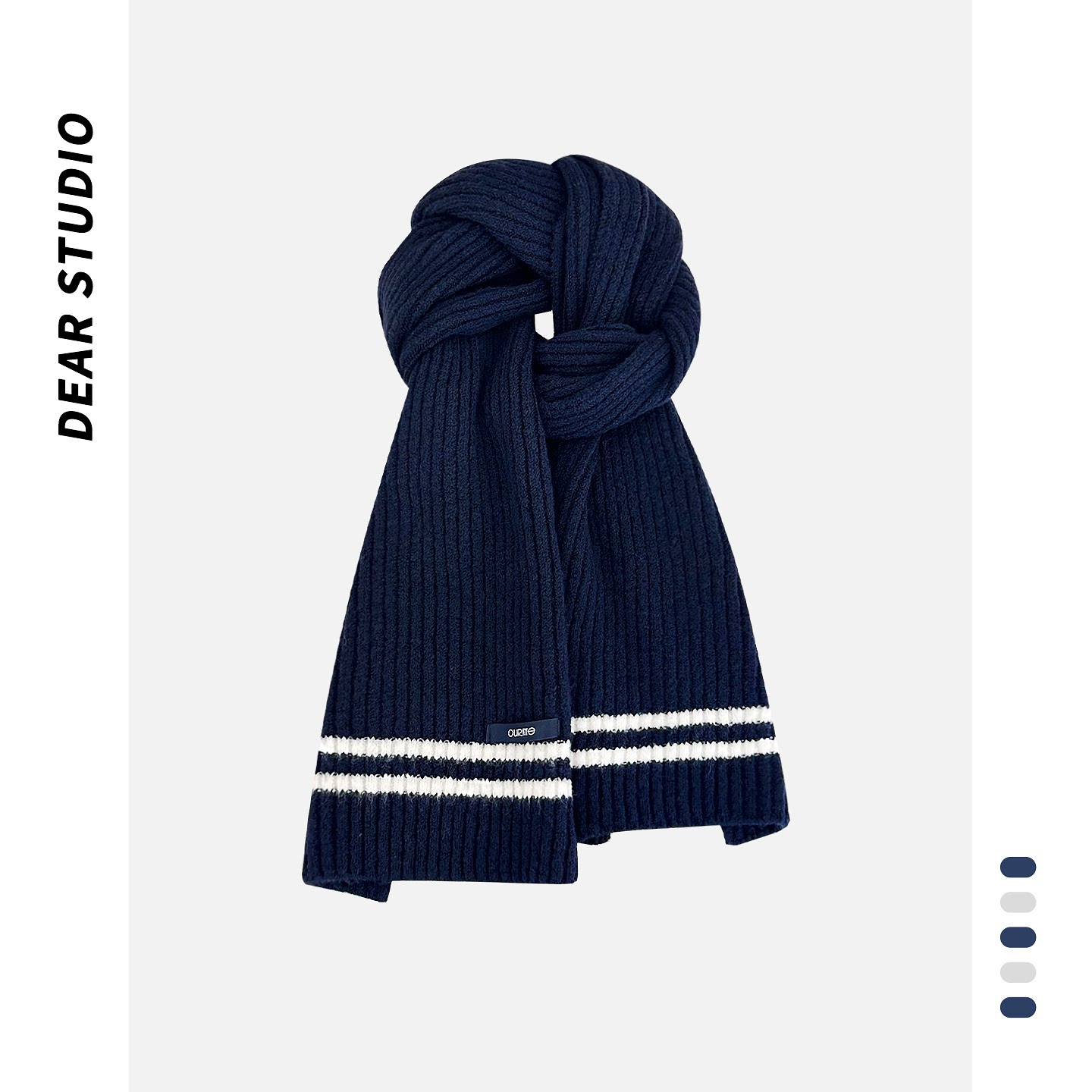 韩版藏青色条纹学院风针织围巾女秋冬季加厚保暖百搭情侣毛线围脖