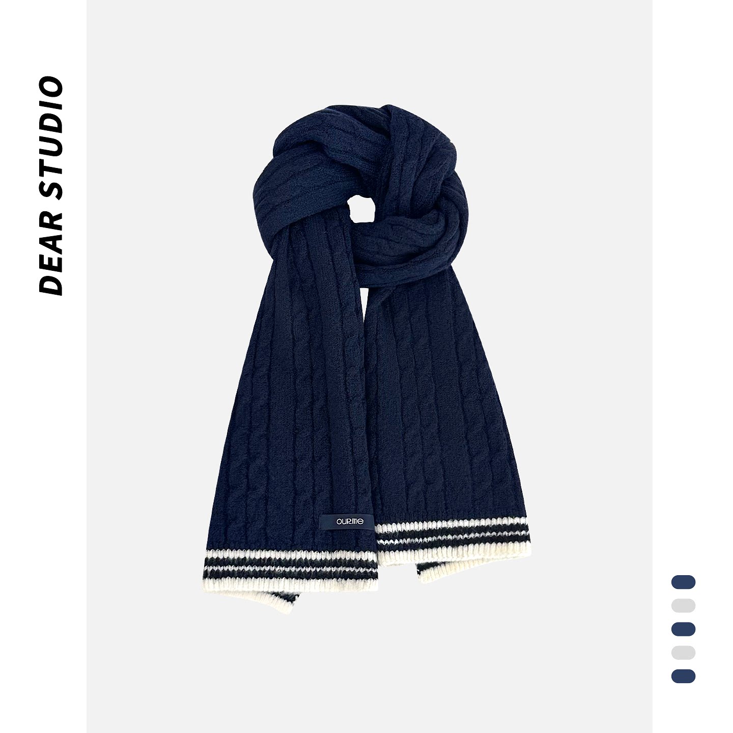 韩版藏青色条纹学院风针织围巾女秋冬季加厚保暖百搭情侣毛线围脖