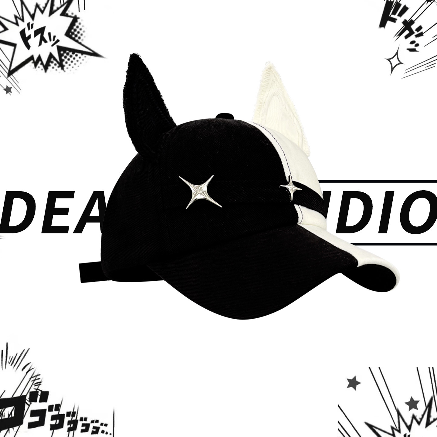 小众个性黑白可爱狐狸耳朵棒球帽子女2026春夏新款弯檐软顶鸭舌帽,淘宝优惠券,粉丝福利购,淘宝优惠卷