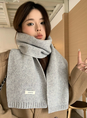 韩系克莱因蓝色100％羊毛围巾女