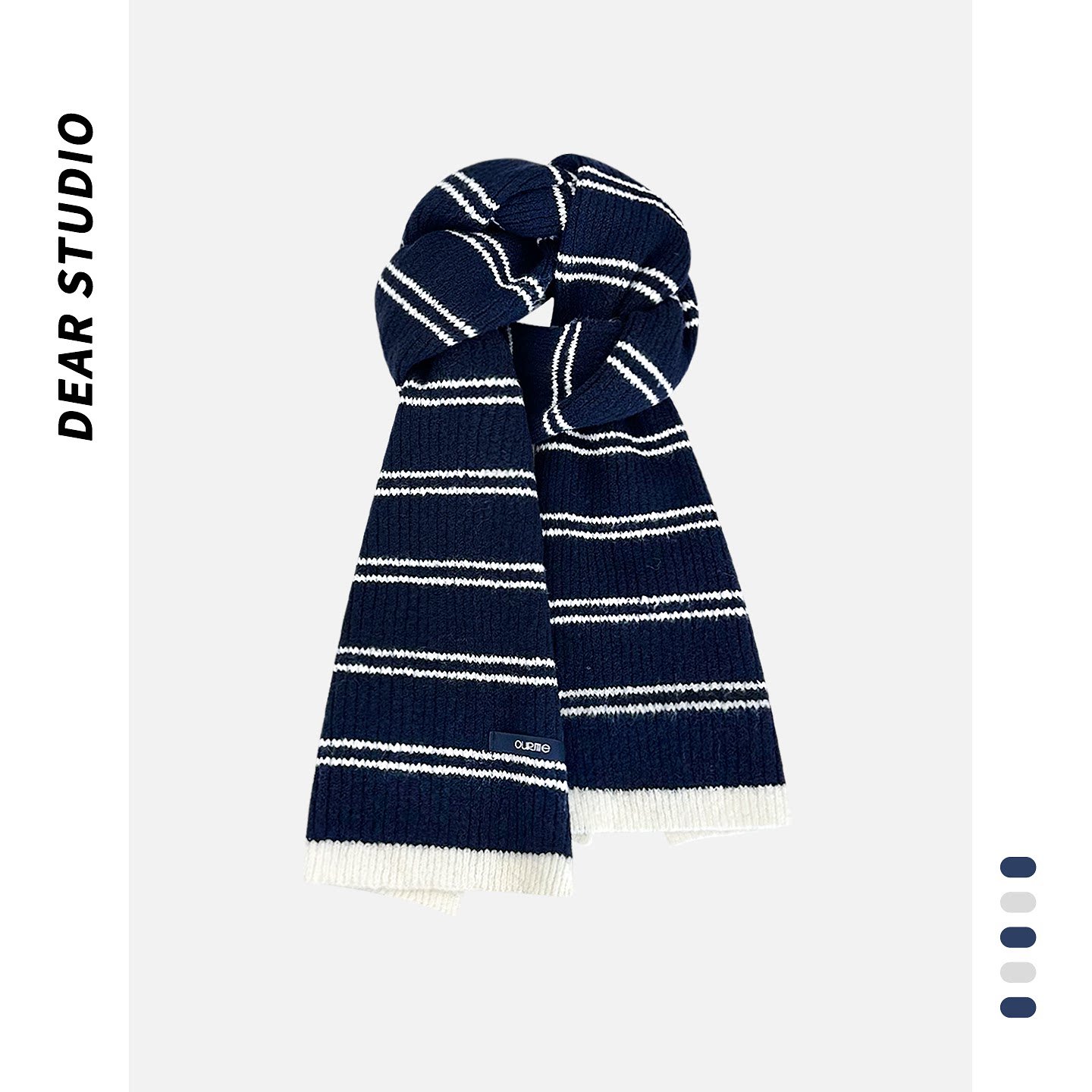 韩版藏青色条纹学院风针织围巾女秋冬季加厚保暖百搭情侣毛线围脖