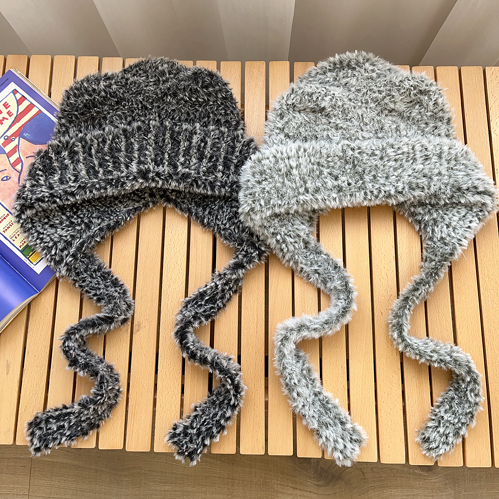 可爱小熊耳朵毛茸茸针织帽子女冬季骑车保暖百搭大头围护耳套头帽,淘宝优惠券,粉丝福利购,淘宝优惠卷