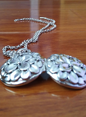 圆形925纯银相盒照片项链