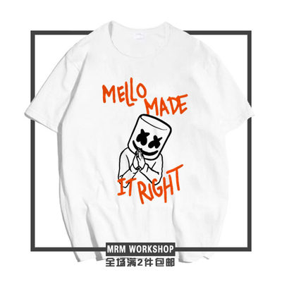 百大dj Marshmello 棉花糖周边电音节怪猫厂潮牌圆领t恤短袖 虎窝淘