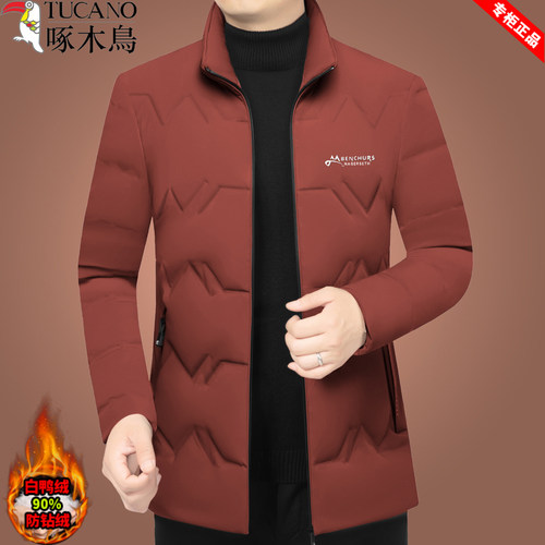 啄木鸟男士立领羽绒服冬季新款中年休闲轻薄保暖白鸭绒外套爸爸装 - 图0
